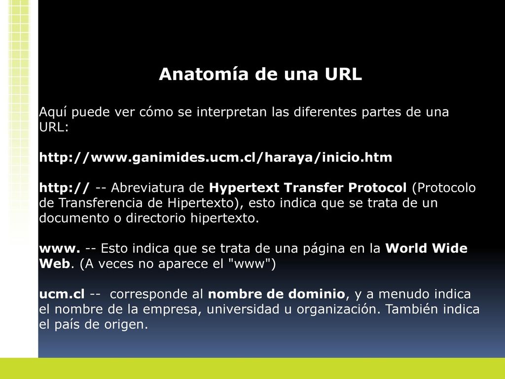 Anatomía de una URL Aquí puede ver cómo se interpretan las diferentes partes de una URL: