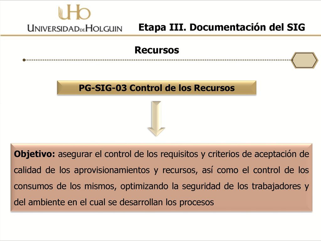 Etapa III. Documentación del SIG PG-SIG-03 Control de los Recursos