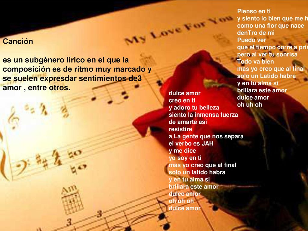 Pienso en ti y siento lo bien que me haces. como una flor que nace. denTro de mi. Puedo ver. que el tiempo corre a prisa.