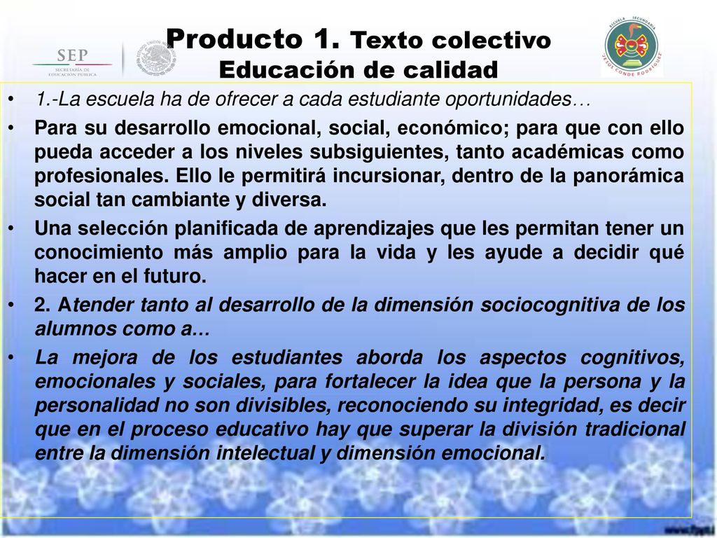 Producto 1. Texto colectivo Educación de calidad
