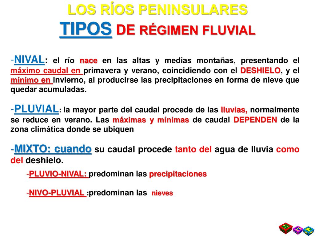 LOS RÍOS PENINSULARES TIPOS DE RÉGIMEN FLUVIAL
