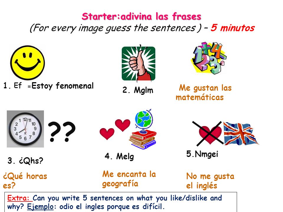 Starter:adivina las frases (For every image guess the sentences ) – 5 minutos