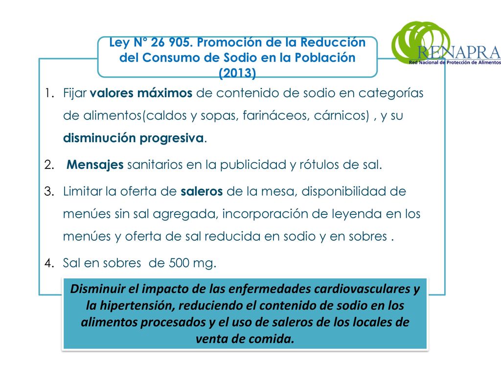 Ley N° Promoción de la Reducción del Consumo de Sodio en la Población (2013)