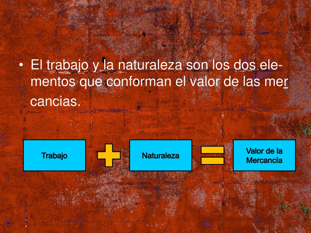 . El trabajo y la naturaleza son los dos ele-mentos que conforman el valor de las mer. cancias. Trabajo.