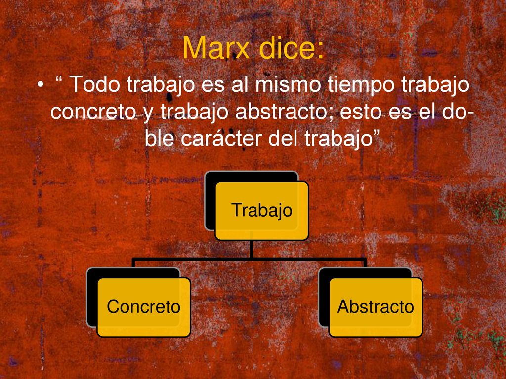 Marx dice: Todo trabajo es al mismo tiempo trabajo concreto y trabajo abstracto; esto es el do-ble carácter del trabajo