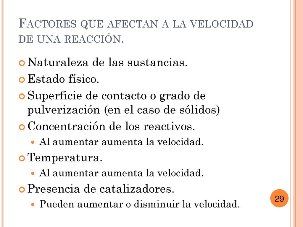 Factores que afectan a la velocidad de una reacción.