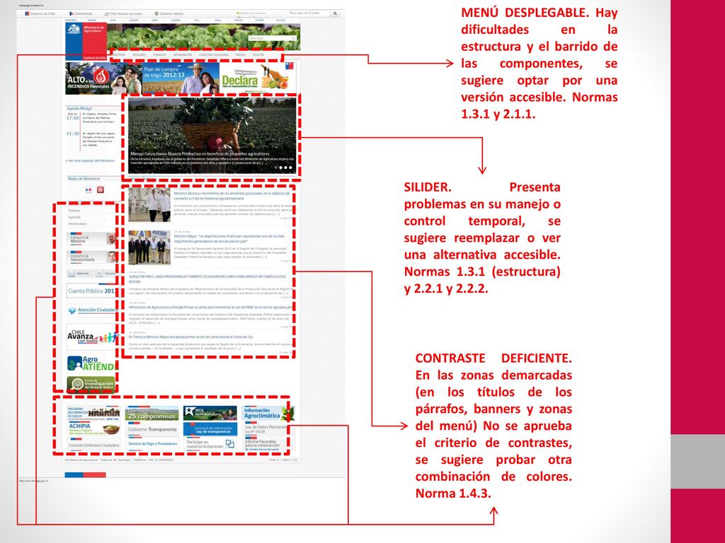 MENÚ DESPLEGABLE. Hay dificultades en la estructura y el barrido de las componentes, se sugiere optar por una versión accesible. Normas y