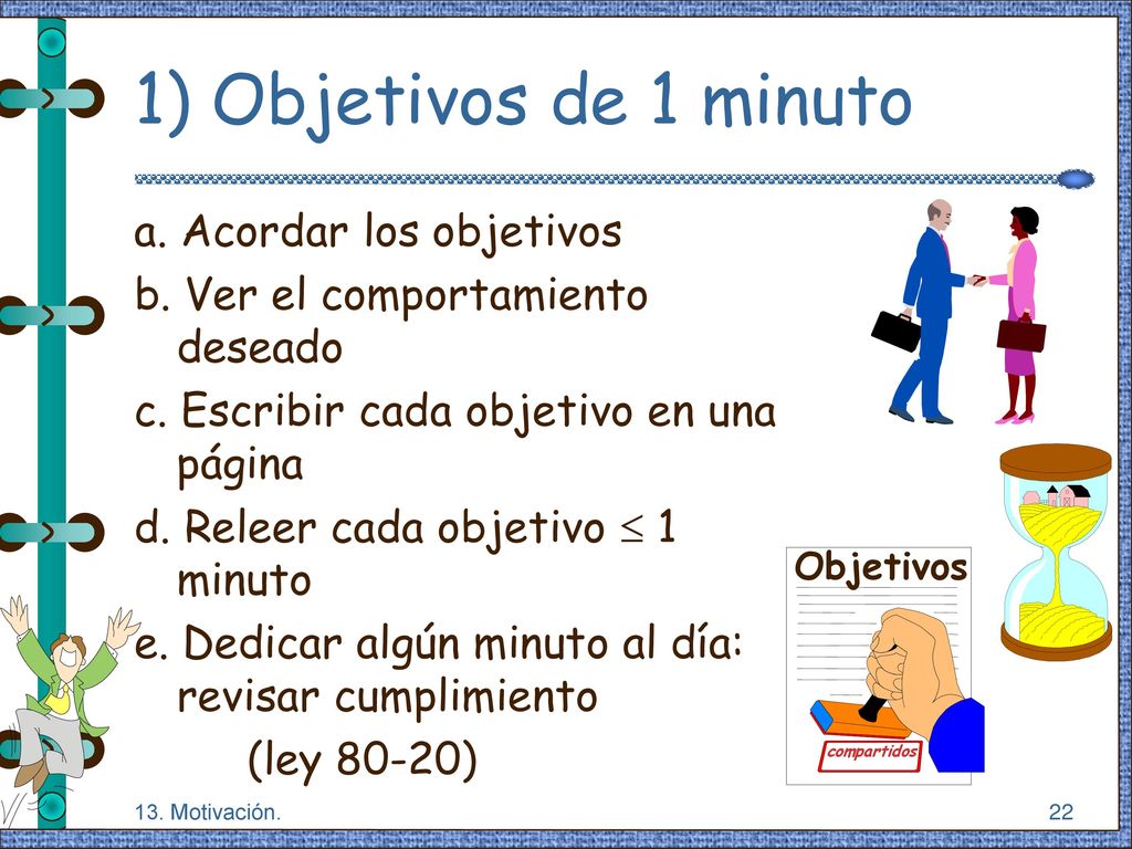 1) Objetivos de 1 minuto a. Acordar los objetivos