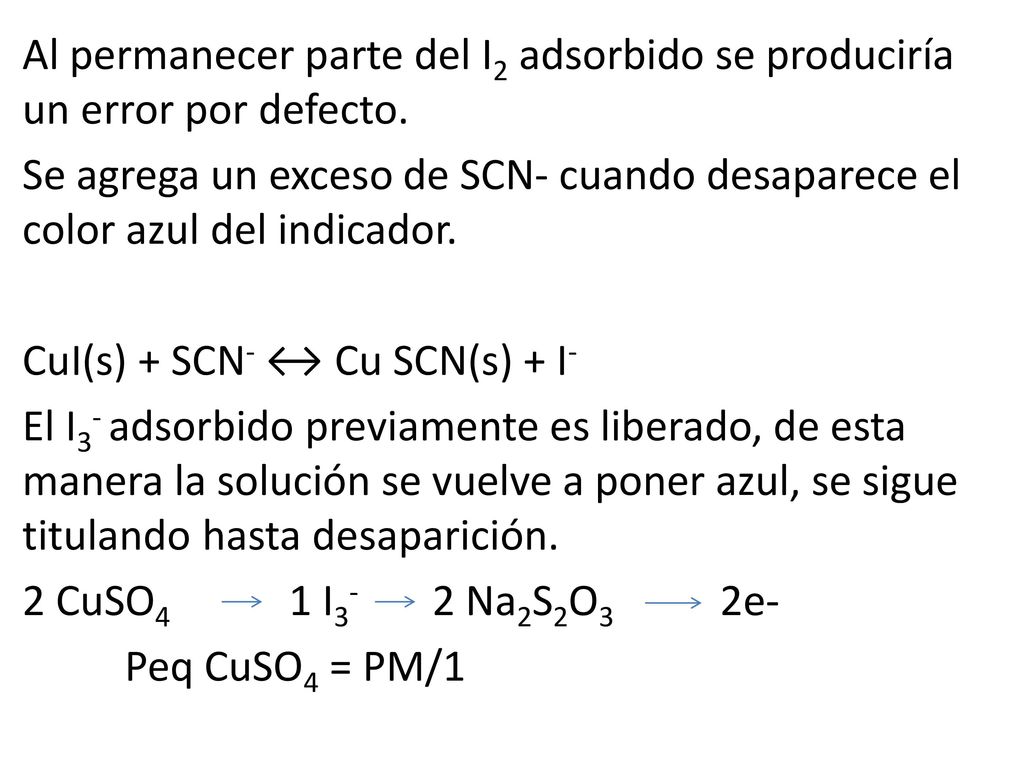 Al permanecer parte del I2 adsorbido se produciría un error por defecto.