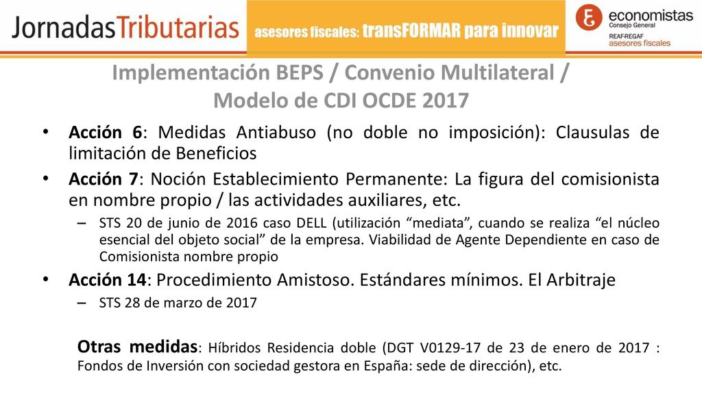 Implementación BEPS / Convenio Multilateral / Modelo de CDI OCDE 2017