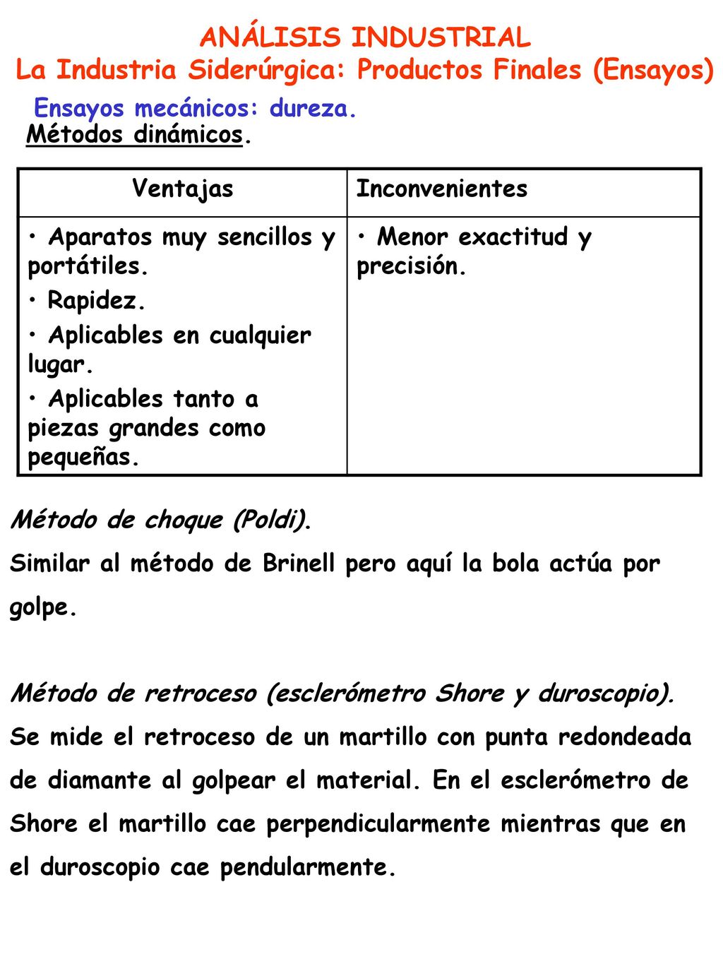 La Industria Siderúrgica: Productos Finales (Ensayos)