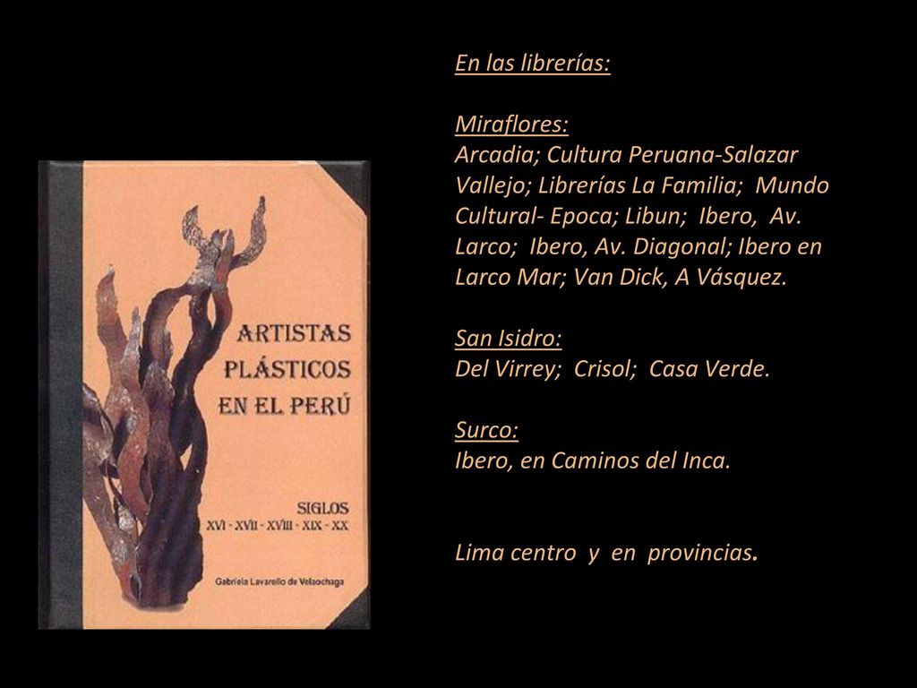 En las librerías: Miraflores: Arcadia; Cultura Peruana-Salazar Vallejo; Librerías La Familia; Mundo Cultural- Epoca; Libun; Ibero, Av.