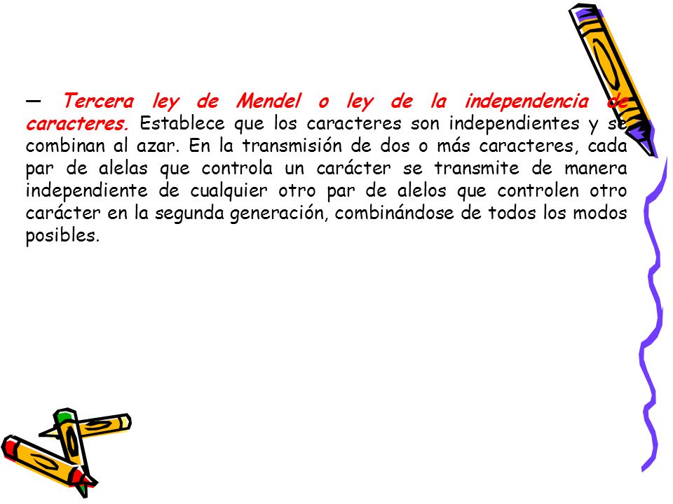 — Tercera ley de Mendel o ley de la independencia de caracteres