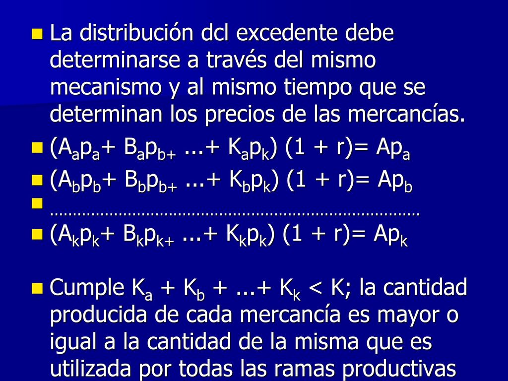La distribución dcl excedente debe determinarse a través del mismo mecanismo y al mismo tiempo que se determinan los precios de las mercancías.