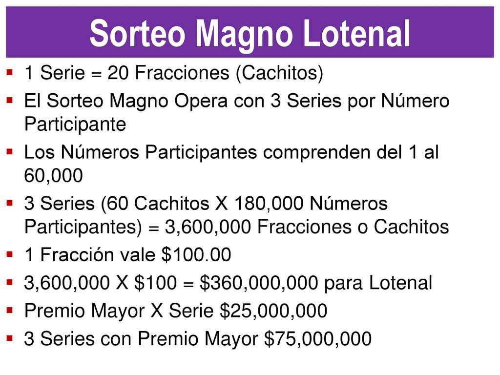 Sorteo Magno Lotenal 1 Serie = 20 Fracciones (Cachitos)