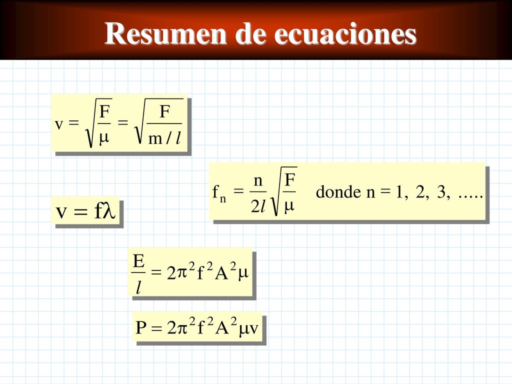 Resumen de ecuaciones E l f A = 2 p m v F m l = / f n l F = 2 m donde