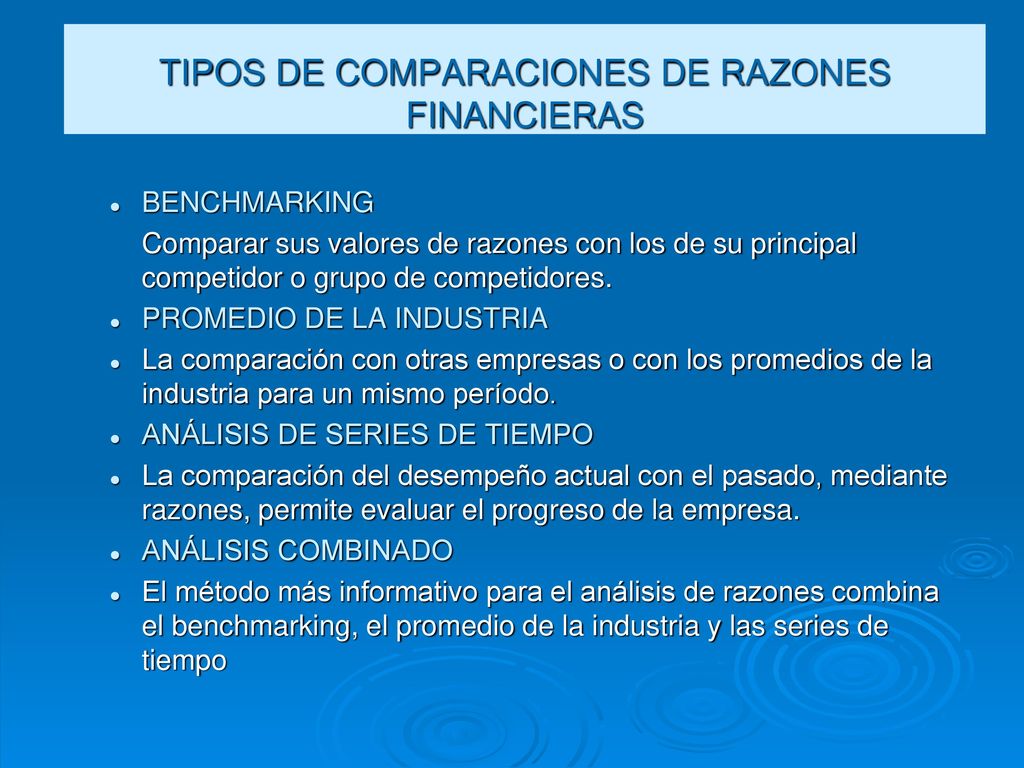 TIPOS DE COMPARACIONES DE RAZONES FINANCIERAS
