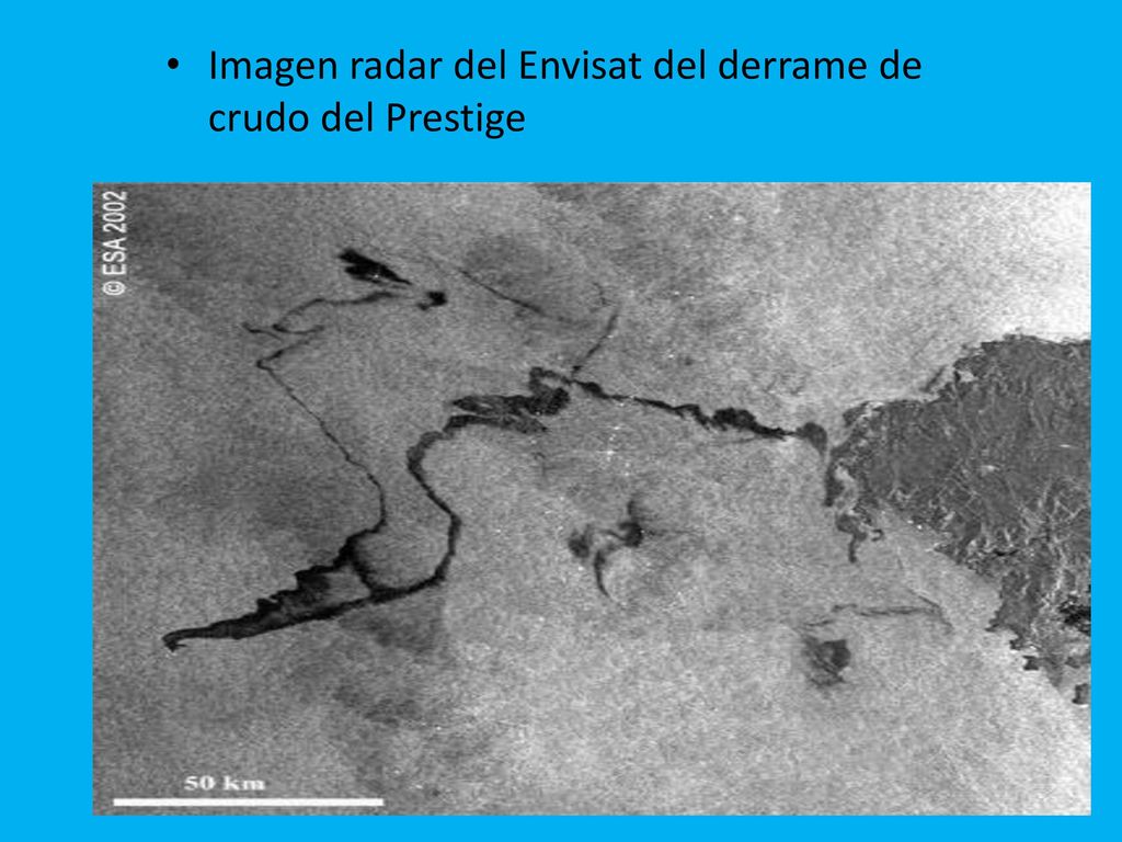Imagen radar del Envisat del derrame de crudo del Prestige