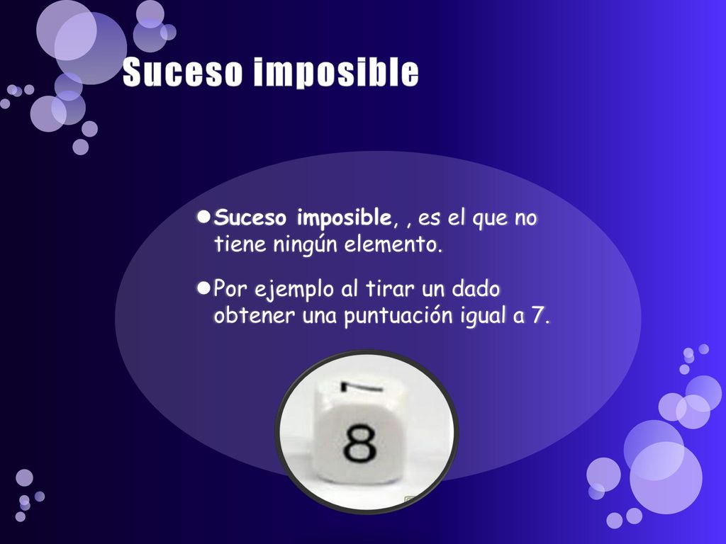 Suceso imposible Suceso imposible, , es el que no tiene ningún elemento.