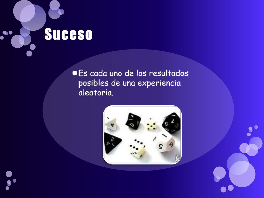 Suceso Es cada uno de los resultados posibles de una experiencia aleatoria.
