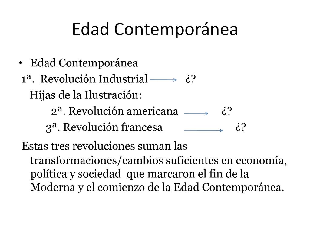 Edad Contemporánea Edad Contemporánea. 1ª. Revolución Industrial ¿ Hijas de la Ilustración: