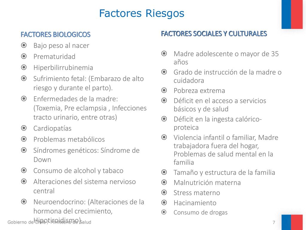 Factores Riesgos FACTORES BIOLOGICOS Bajo peso al nacer Prematuridad