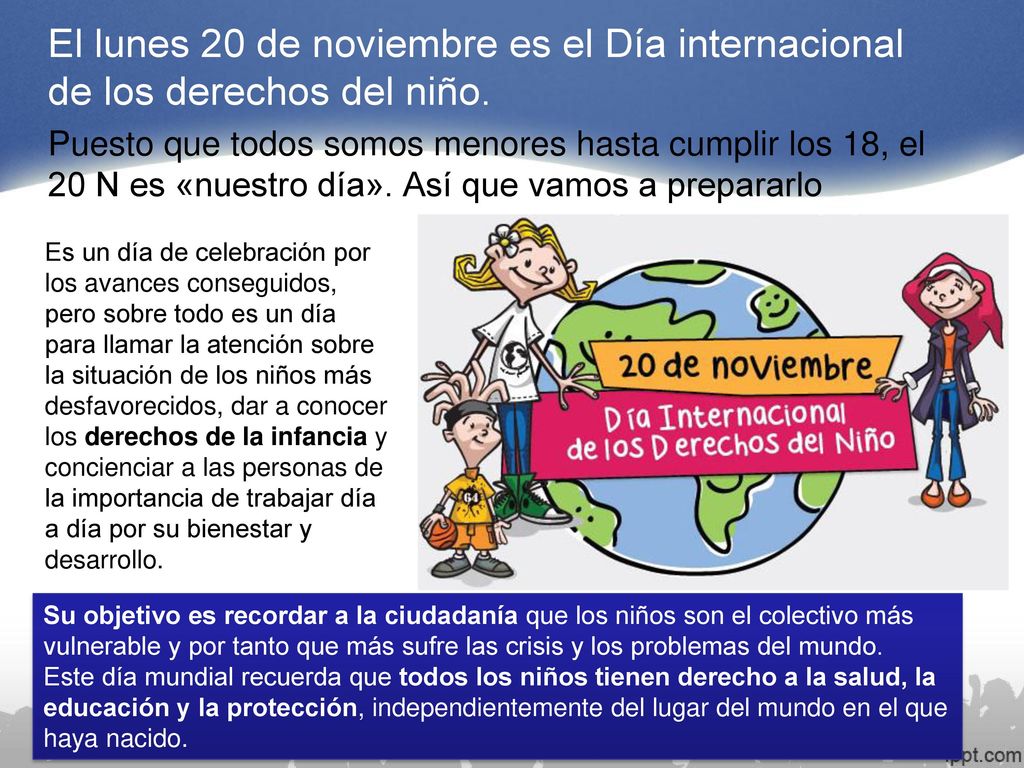 El lunes 20 de noviembre es el Día internacional de los derechos del niño.