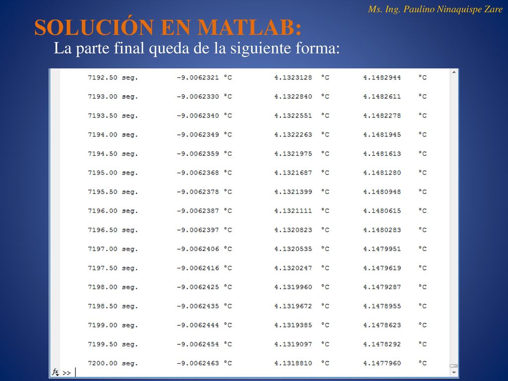 SOLUCIÓN EN MATLAB: La parte final queda de la siguiente forma: