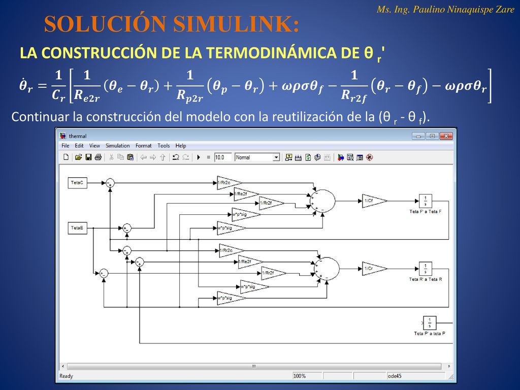 SOLUCIÓN SIMULINK: LA CONSTRUCCIÓN DE LA TERMODINÁMICA DE θ r