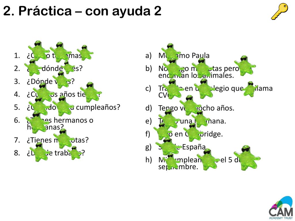 2. Práctica – con ayuda 2 ¿Cómo te llamas ¿De dónde eres