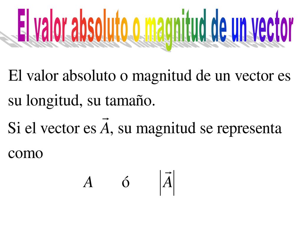 El valor absoluto o magnitud de un vector