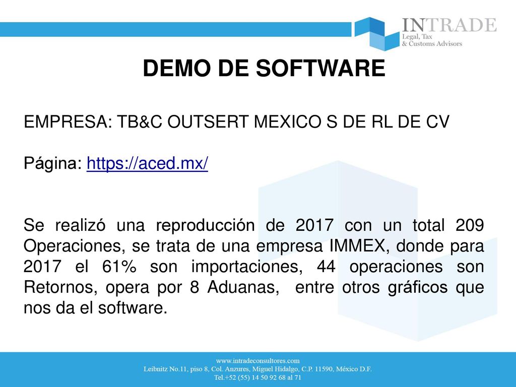 DEMO DE SOFTWARE EMPRESA: TB&C OUTSERT MEXICO S DE RL DE CV