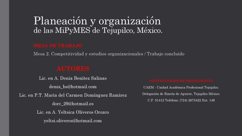Planeación y organización de las MiPyMES de Tejupilco, México.