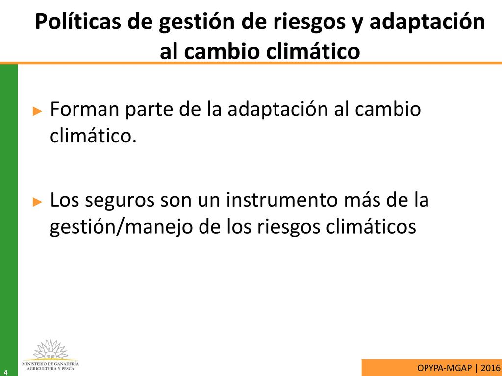 Políticas de gestión de riesgos y adaptación al cambio climático