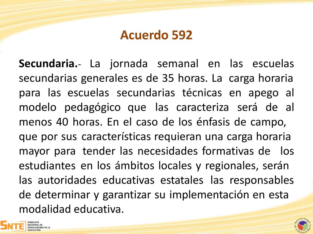 Acuerdo 592 Secundaria.- La jornada semanal en las escuelas