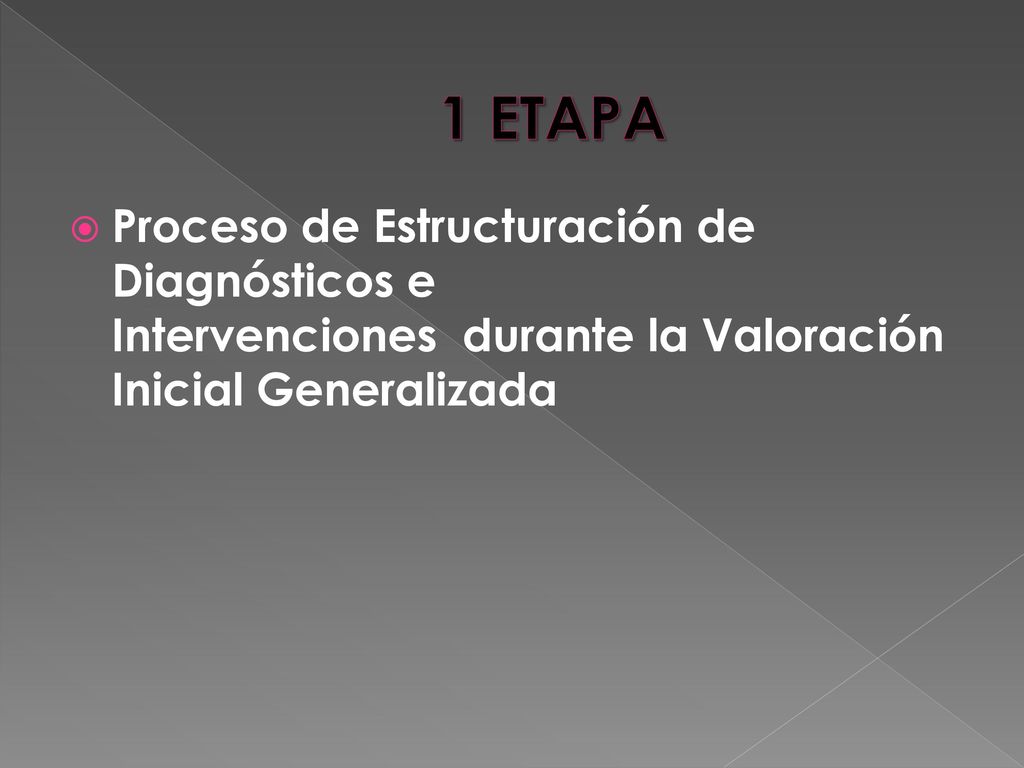 1 ETAPA Proceso de Estructuración de Diagnósticos e Intervenciones durante la Valoración Inicial Generalizada.