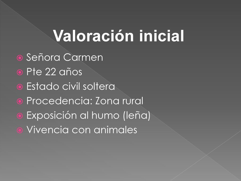 Valoración inicial Señora Carmen Pte 22 años Estado civil soltera