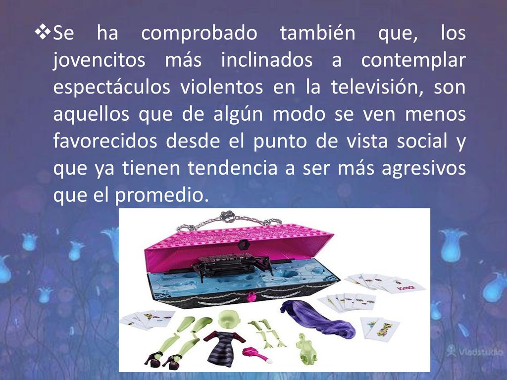 Se ha comprobado también que, los jovencitos más inclinados a contemplar espectáculos violentos en la televisión, son aquellos que de algún modo se ven menos favorecidos desde el punto de vista social y que ya tienen tendencia a ser más agresivos que el promedio.