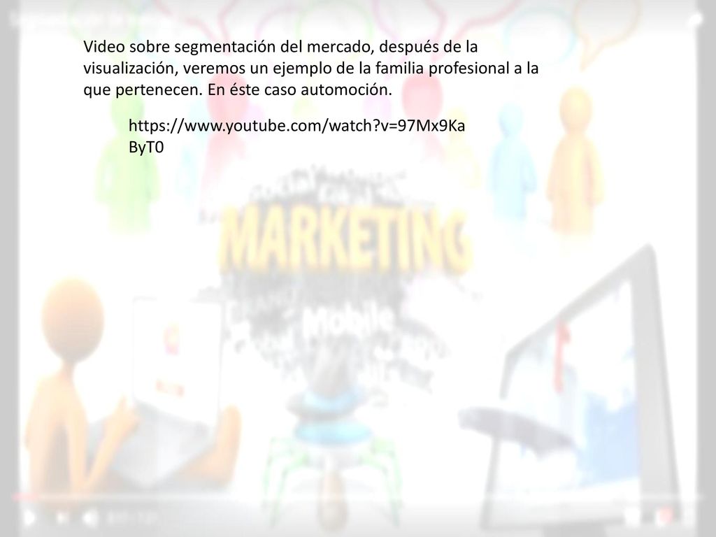 Video sobre segmentación del mercado, después de la visualización, veremos un ejemplo de la familia profesional a la que pertenecen. En éste caso automoción.