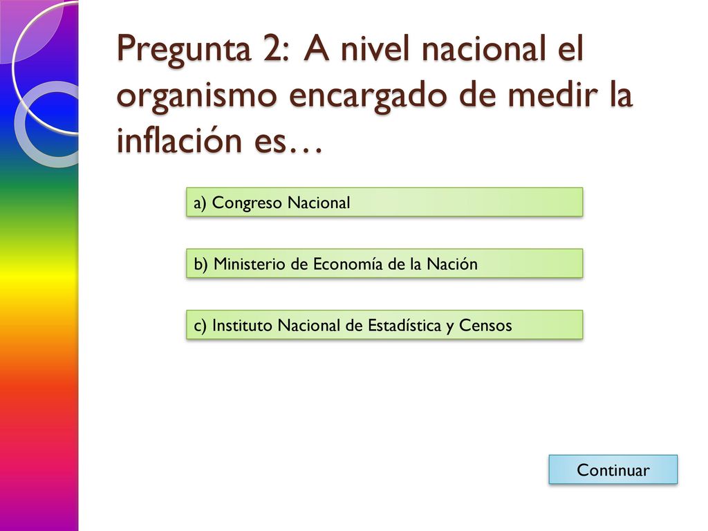 Pregunta 2: A nivel nacional el organismo encargado de medir la inflación es…