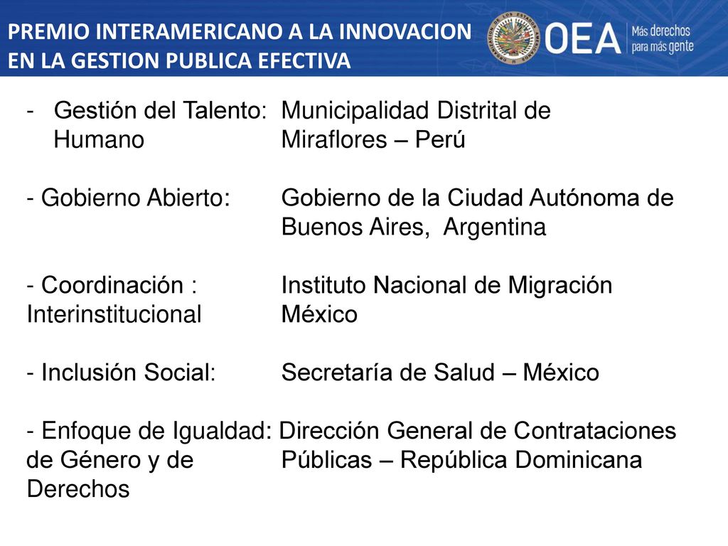 PREMIO INTERAMERICANO A LA INNOVACION EN LA GESTION PUBLICA EFECTIVA