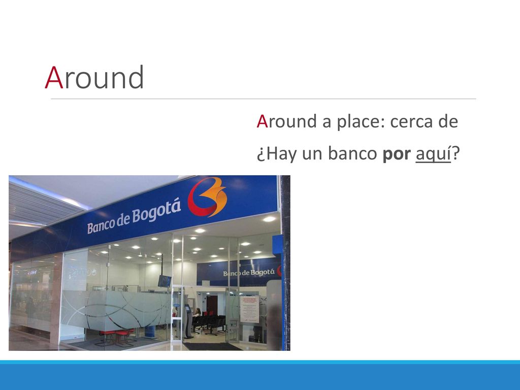 Around Around a place: cerca de ¿Hay un banco por aquí