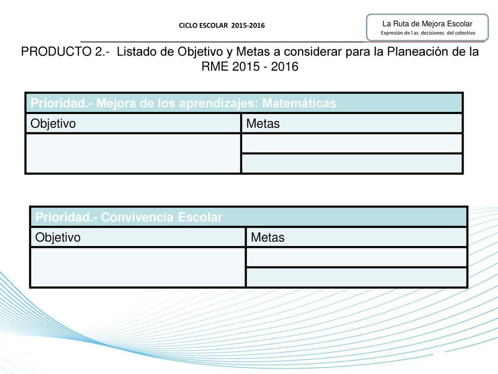 Prioridad.- Mejora de los aprendizajes: Matemáticas Objetivo Metas