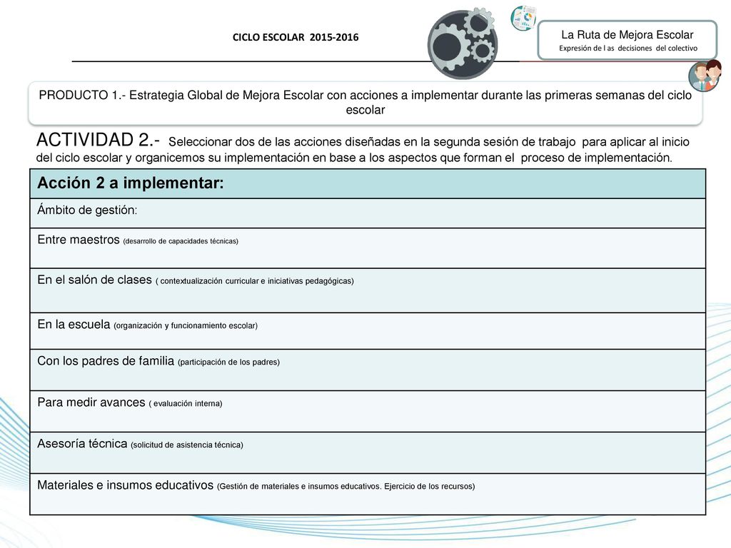 CICLO ESCOLAR La Ruta de Mejora Escolar. Expresión de l as decisiones del colectivo.