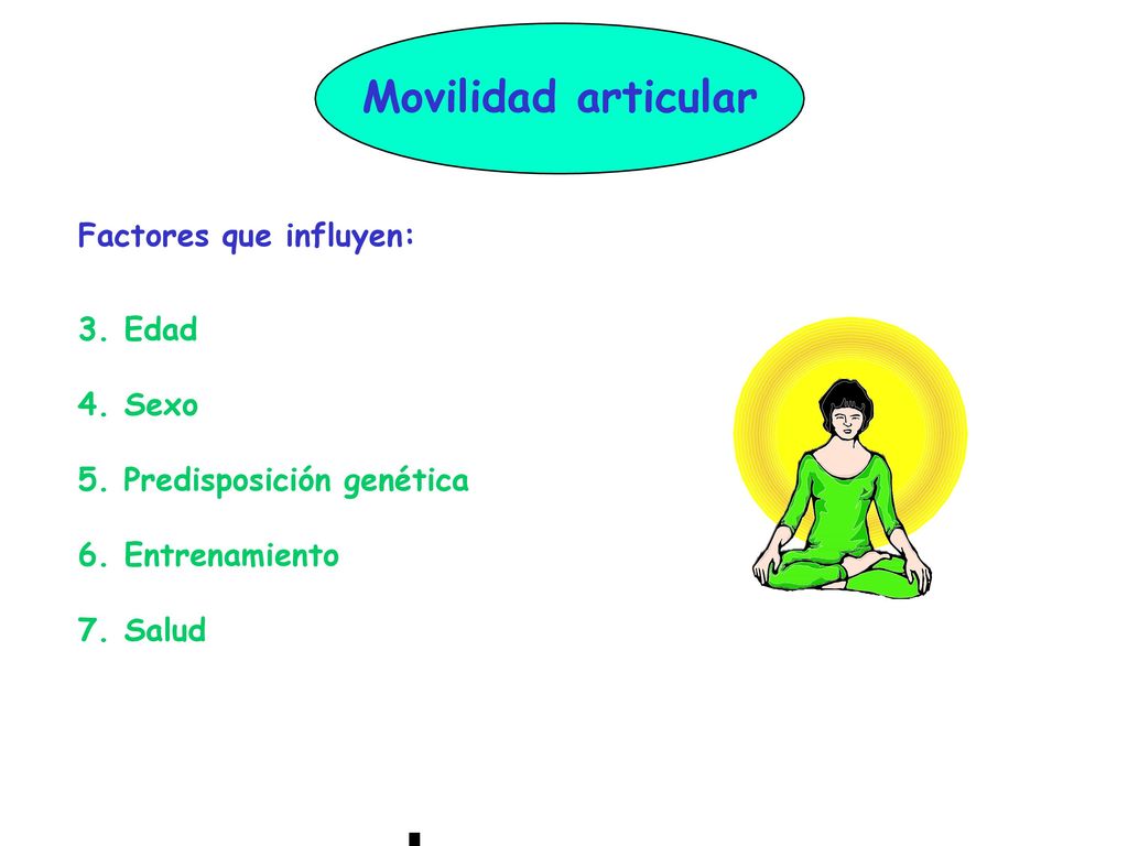Movilidad articular Factores que influyen: 3. Edad 4. Sexo 5.