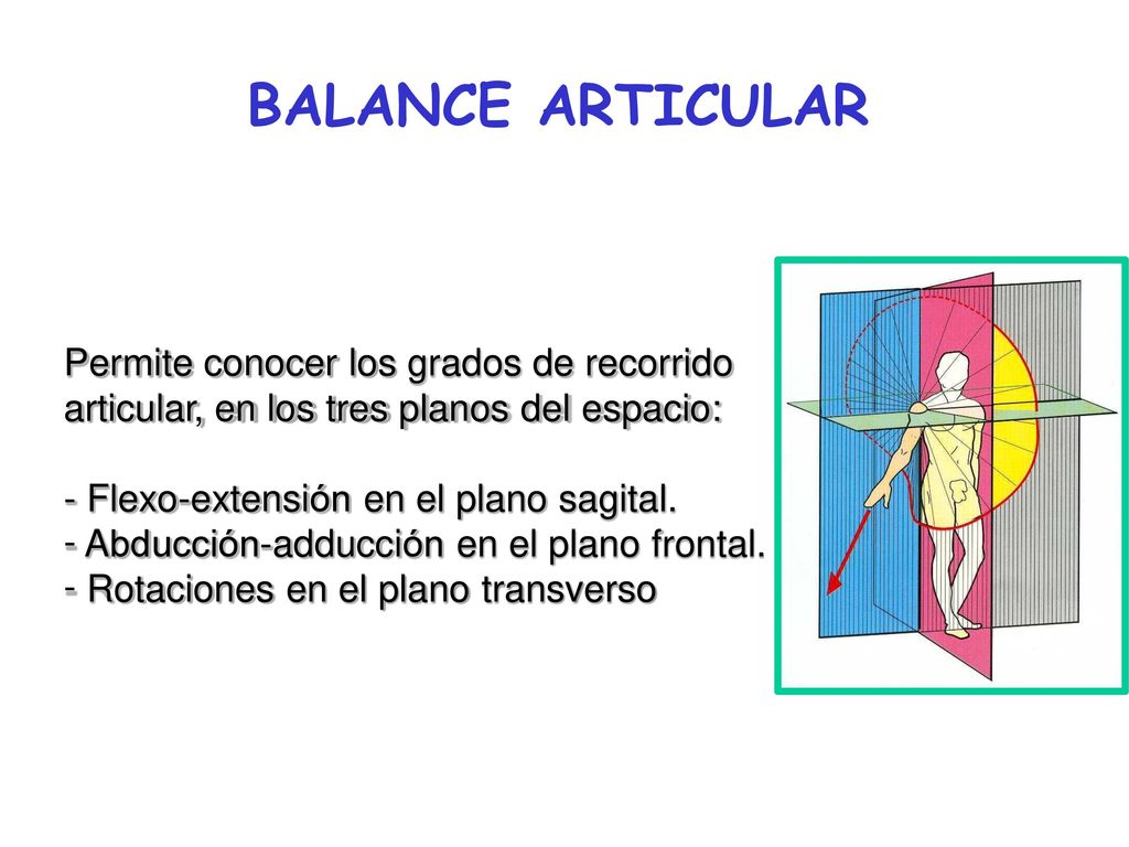 BALANCE ARTICULAR Permite conocer los grados de recorrido