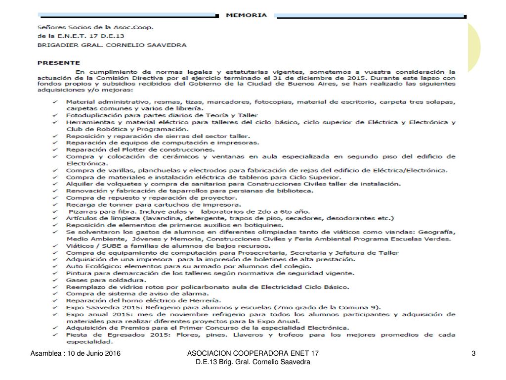 ASOCIACION COOPERADORA ENET 17 D.E.13 Brig. Gral. Cornelio Saavedra