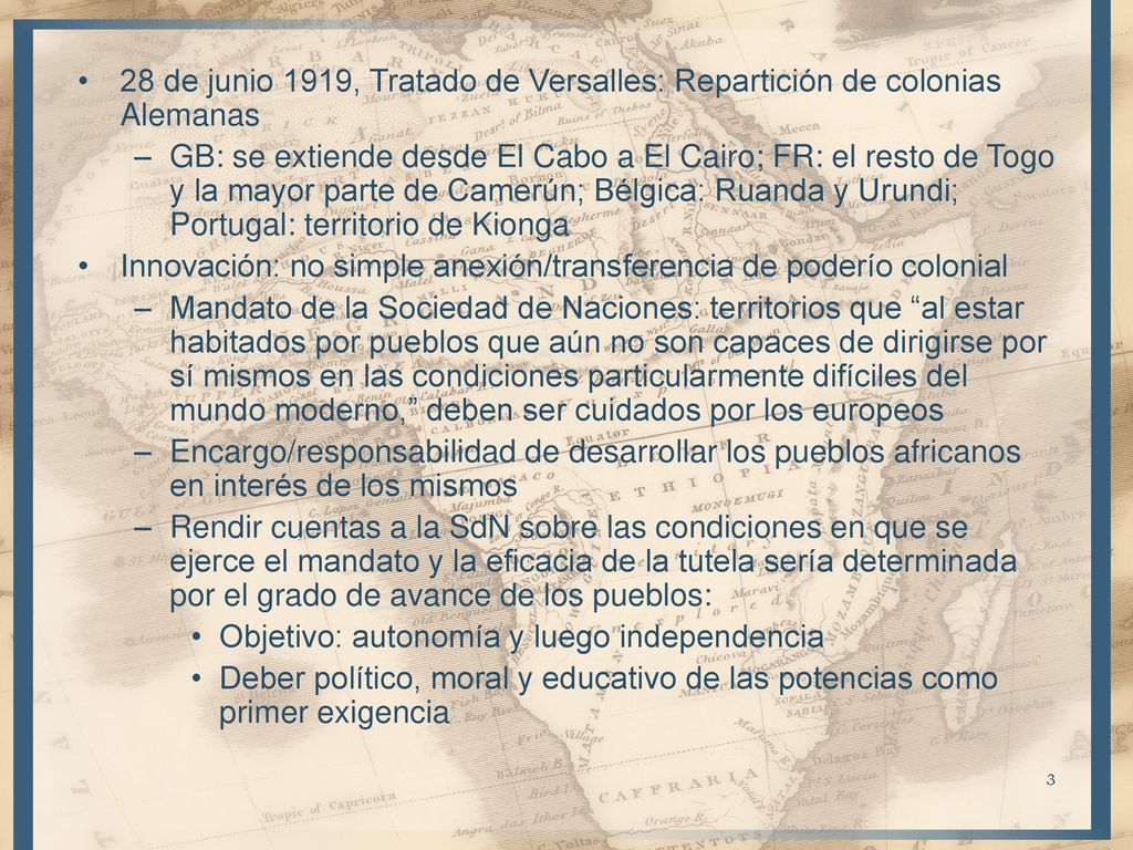 28 de junio 1919, Tratado de Versalles: Repartición de colonias Alemanas
