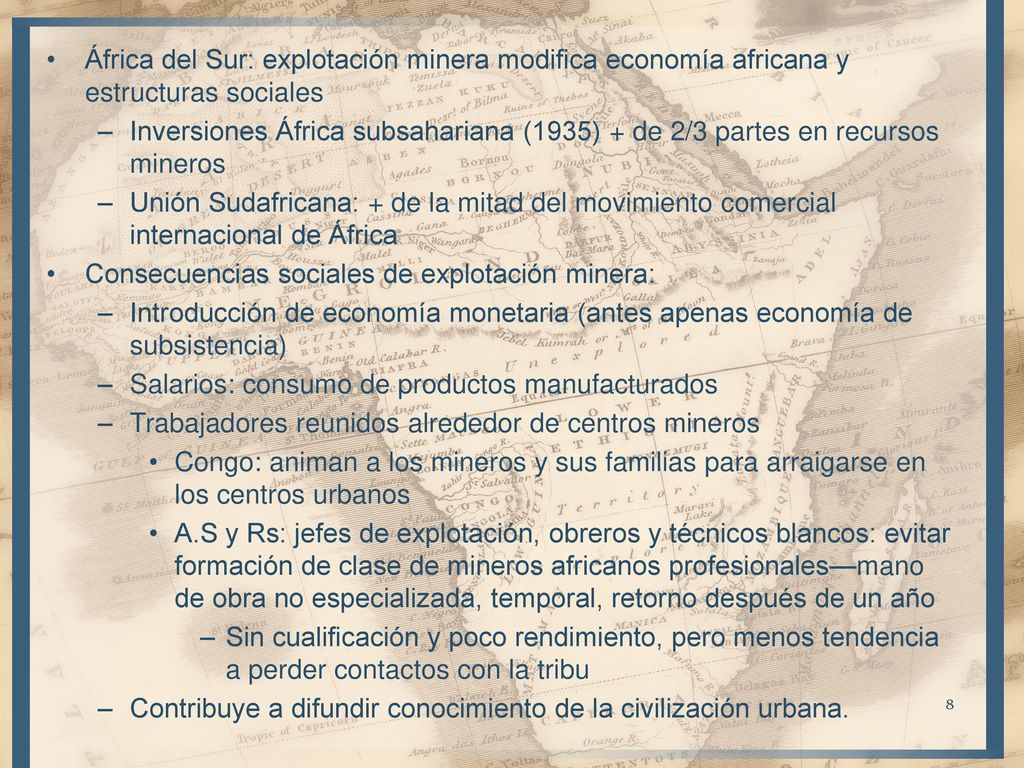 África del Sur: explotación minera modifica economía africana y estructuras sociales