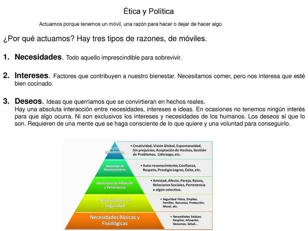 ¿Por qué actuamos Hay tres tipos de razones, de móviles.